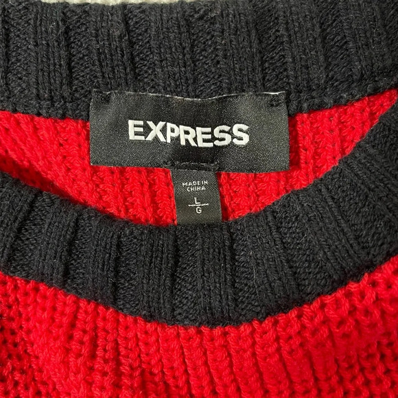 Express Red White & Black Heavyweight Knit Oversized Tunic Sweater Large Women’s - Picture 11 of 13